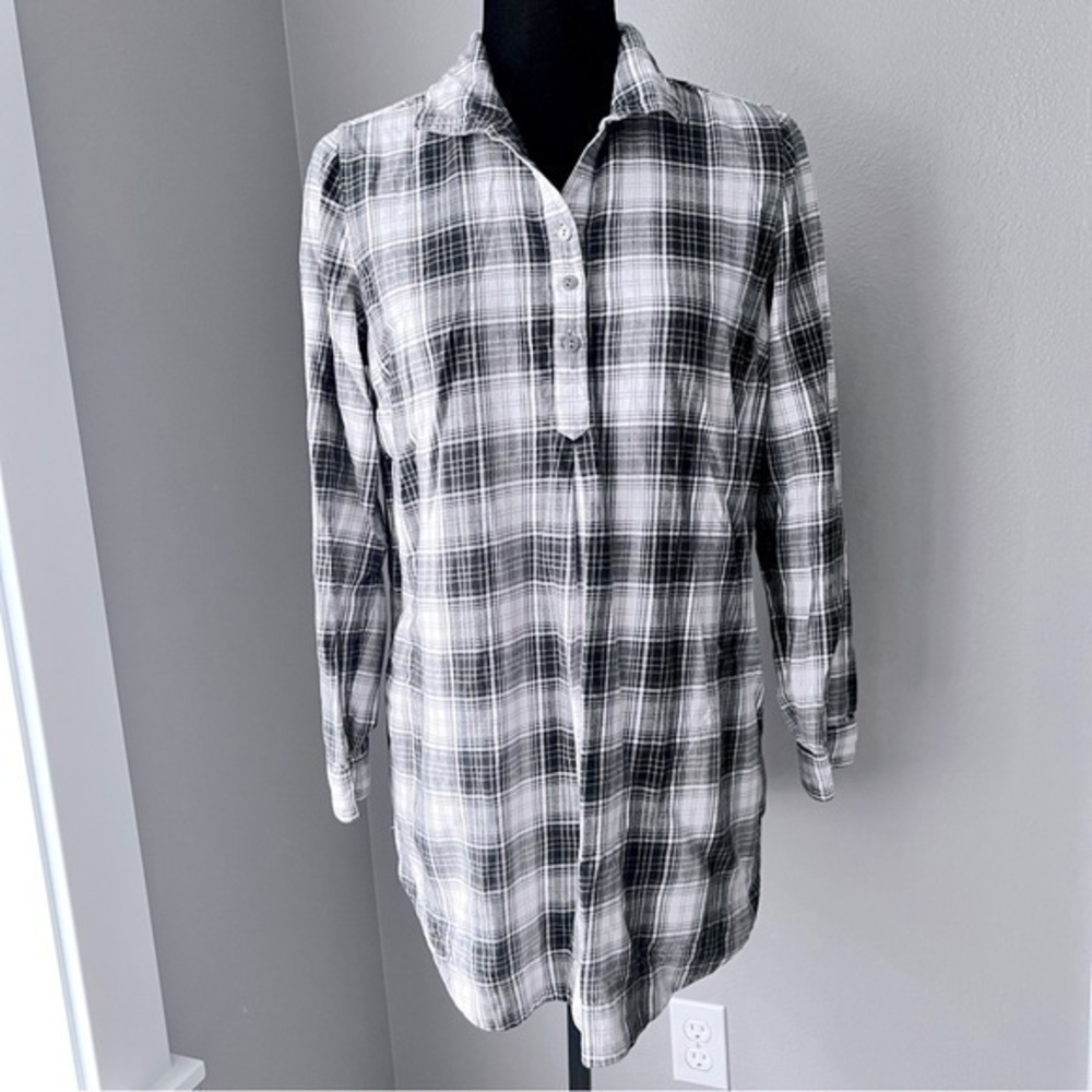 J. Jill Uncommon Threads tunic length flannel shirt with pockets size small